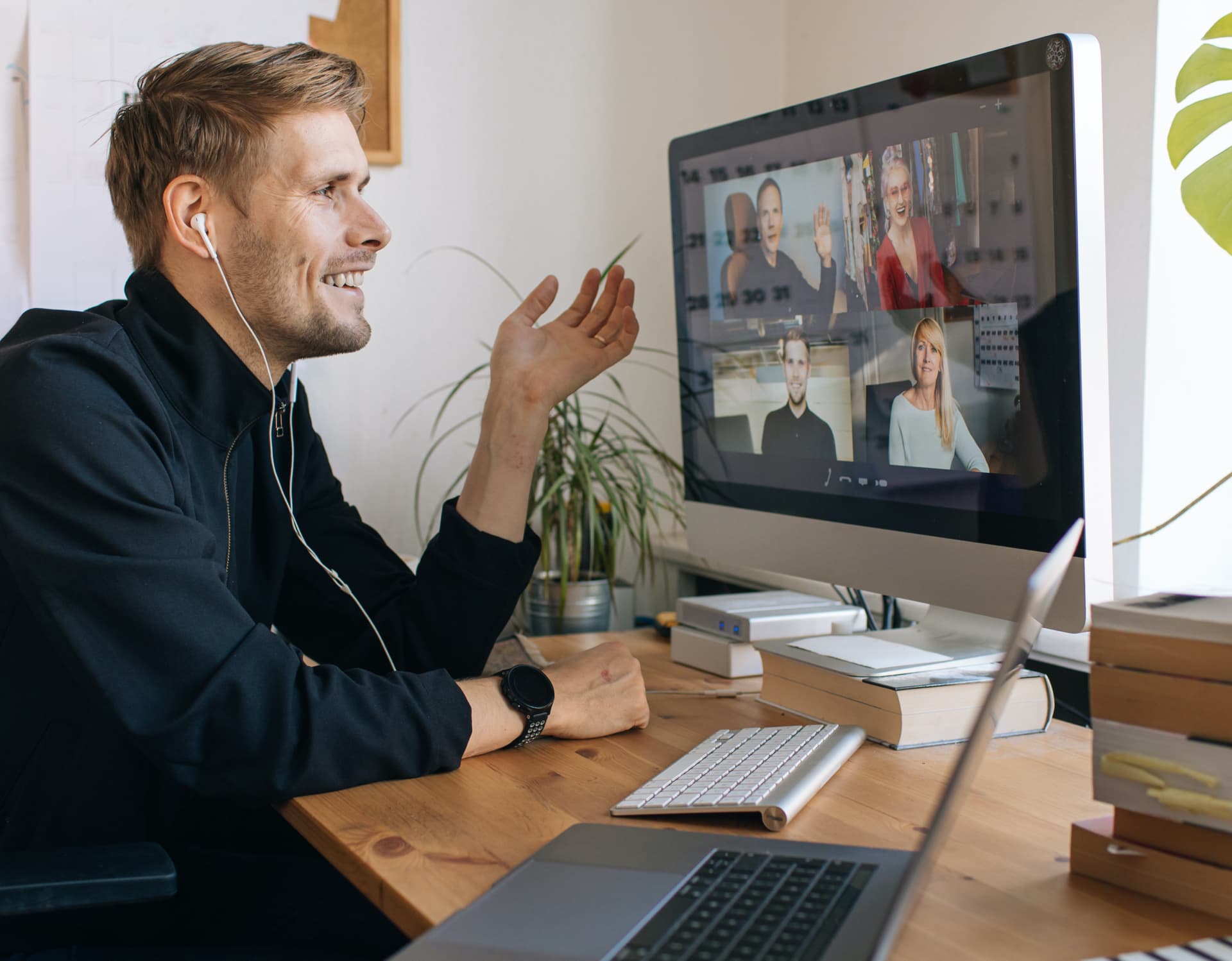 Man on a video call.