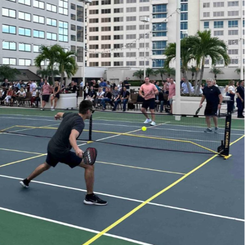 People playing pickleball.